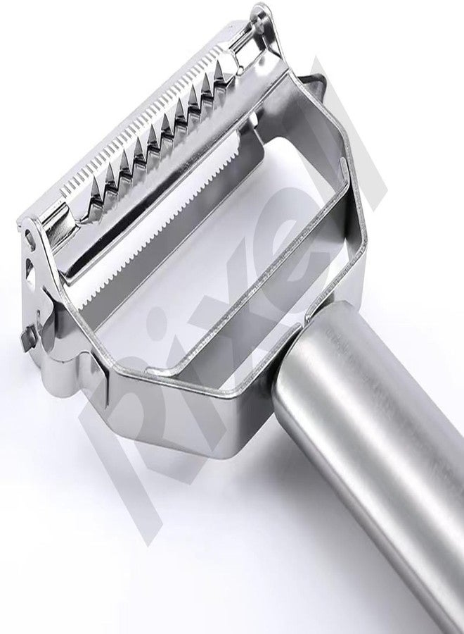 RIXELL 2-in-1 Stainless Steel Julienne Vegetable Peeler, Multi-Functional Kitchen Slicer and Grater, Silver, 18 x 8.2 x 2.4 cm - Image 2